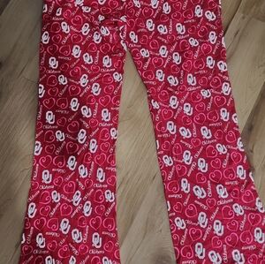 Red OU Hearts Themed Pajama Pants Cotton
